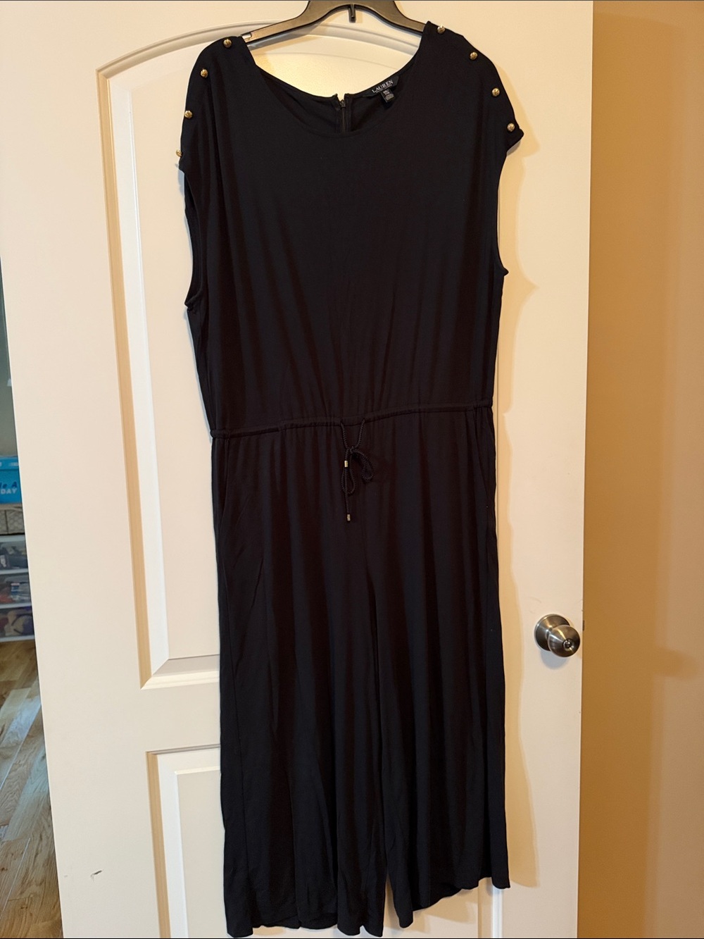 a new day Black Midi Jumpsuit with Drawstring Waist and Stud Accents